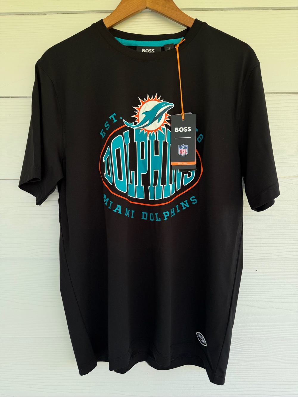 BOSS x NFL Miami Dolphins Men’s T-Shirt Size M Black Graphic Tee NWT